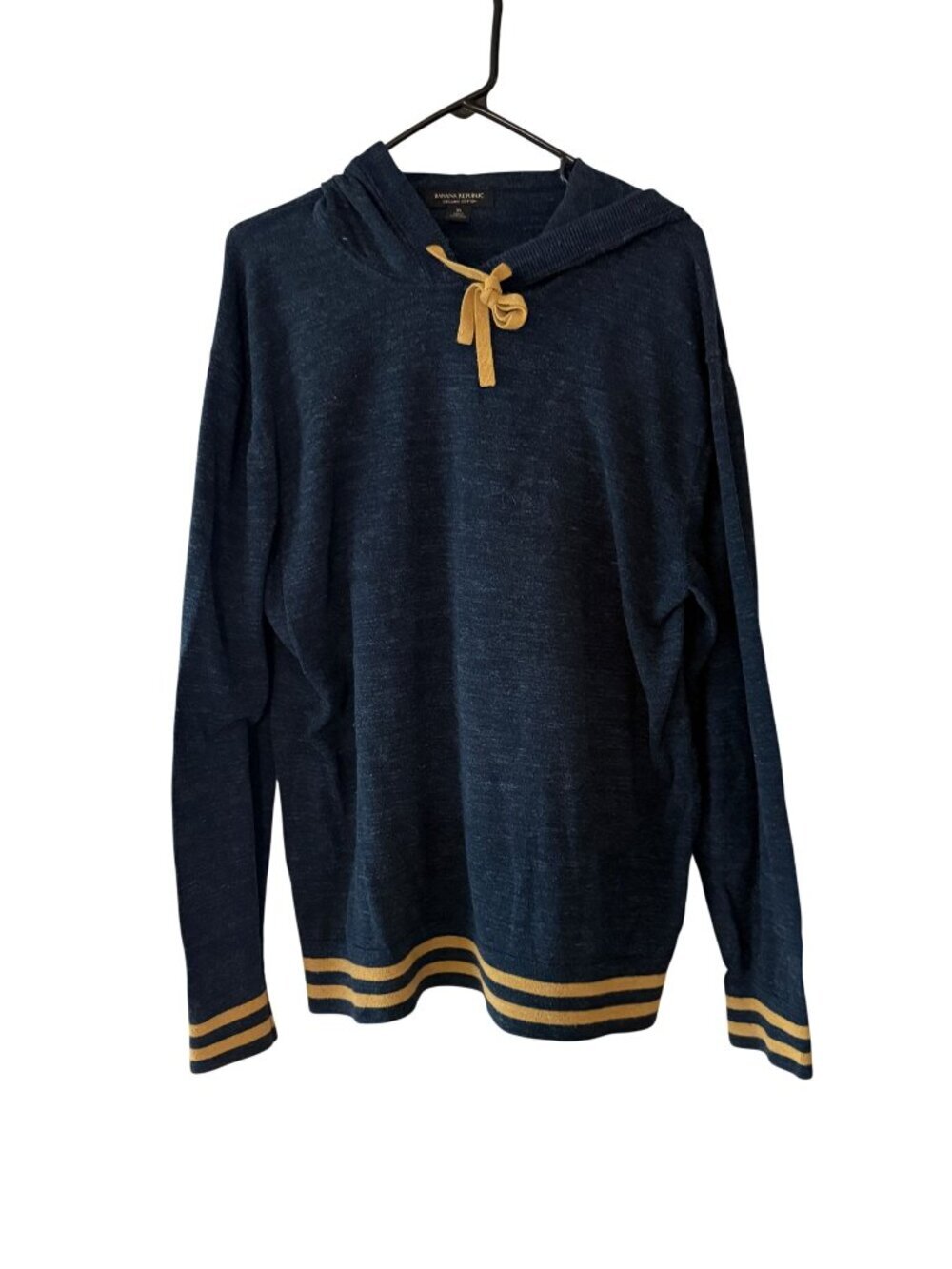 Banana Republic Navy Hoodie With Yellow Accents Organic Cotton Mens XL Drawstrin